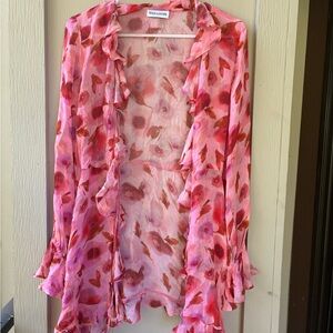 Misa Los Angeles Pink Floral Ruffle Blouse